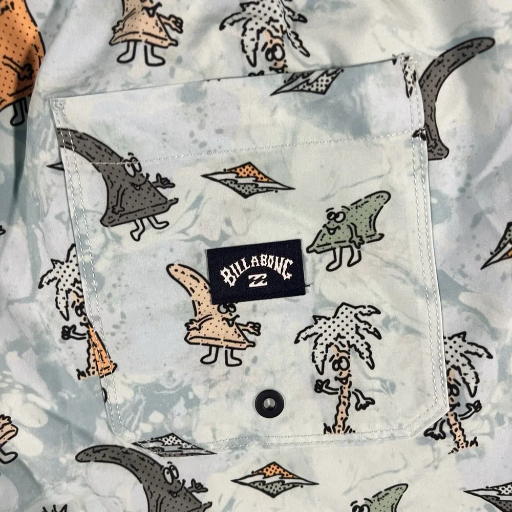 Billabong Boys Swim Trunks Size L 14-16 Blue Graphic Board Shorts Beach Surf